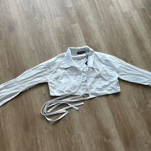 COPY - White woven ruched front detail cropped collared shirt